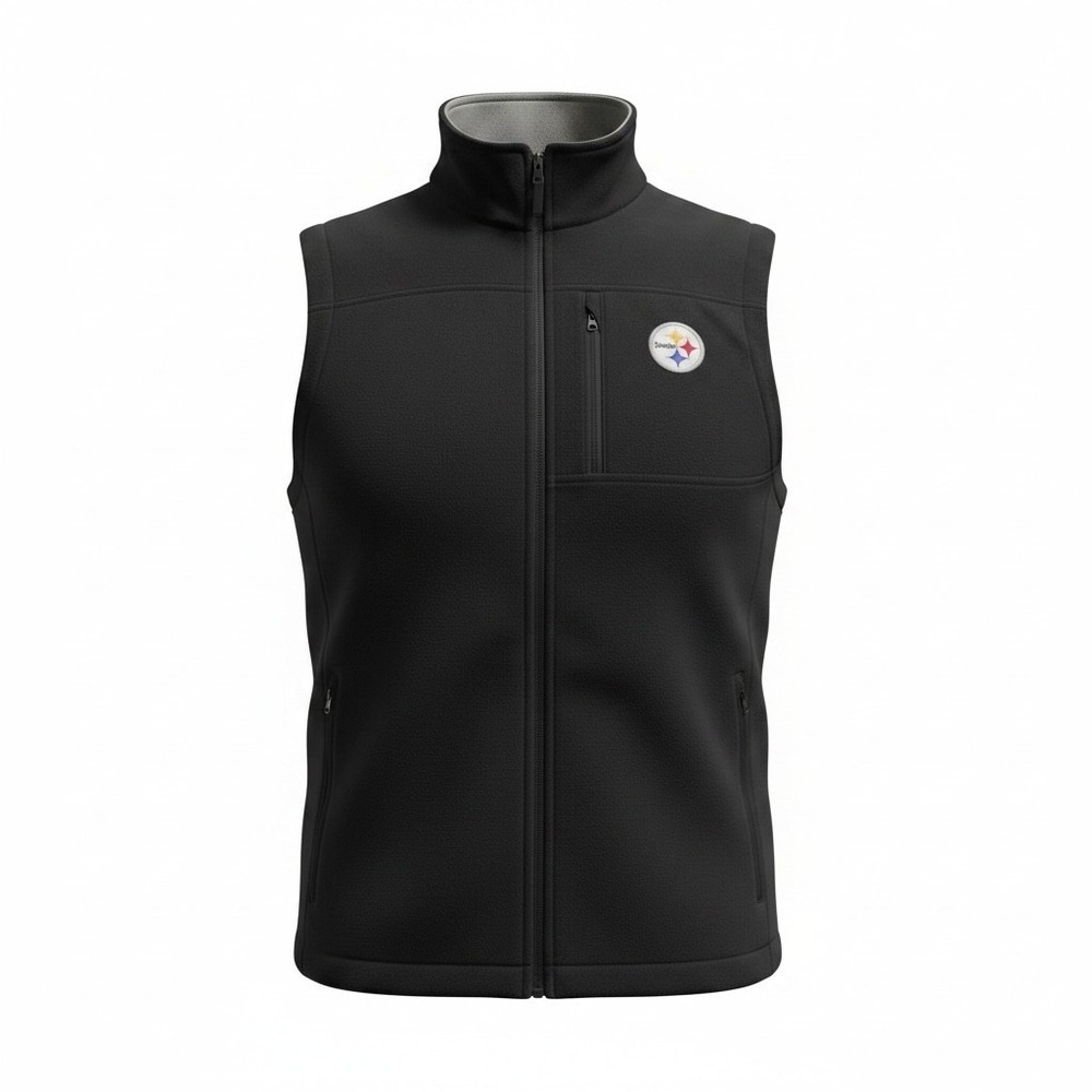 NFL ShieldGear Pittsburgh Steelers Mens Full Zip Fleece Vest Black Size Large